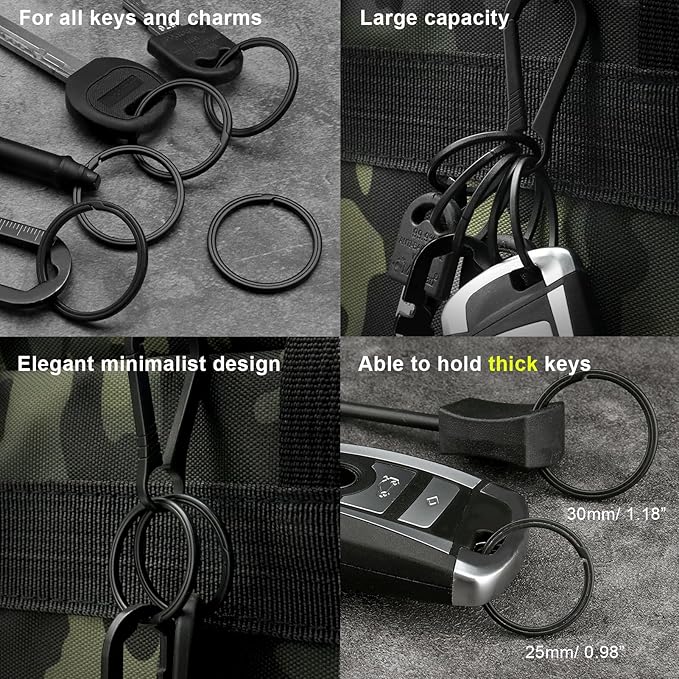 PJYTAC Titanium Keychain Rings Heavy Duty Side Push Key Rings for Car Keys Easy Quick Release EDC Split Keyrings