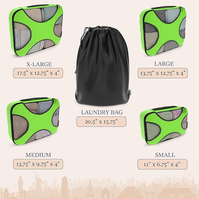 Shacke Packing Cubes for Travel 5 Set - Premium Luggage Organizer Bags - Versatile Travel Organizer for Women and Men - Optimized Packing Bags - Travel Essentials (Green Grass)