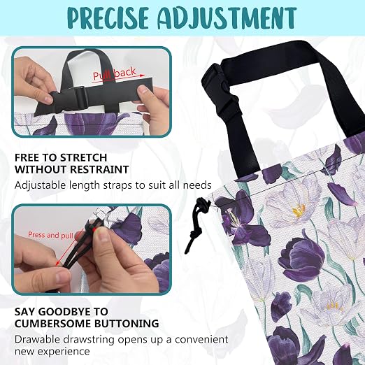 Car Trash Bag Purple Tulips and Leaves Hanging Drawstring Car Organizer and Storage Bag with Adjustable Buckle Canvas Garbage Bin for Back Seat or Hanging Headrest Car Decor Road Trip Essentials
