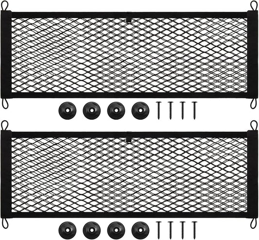 Frienda 2 Pieces Stretchable Small Cargo Net Pocket Storage Mesh Net Elastic Automotive Storage Pouch with 8 Pieces Mounting Screws and Hooks for Truck Car SUV Boats(29 x 9.8 Inches)