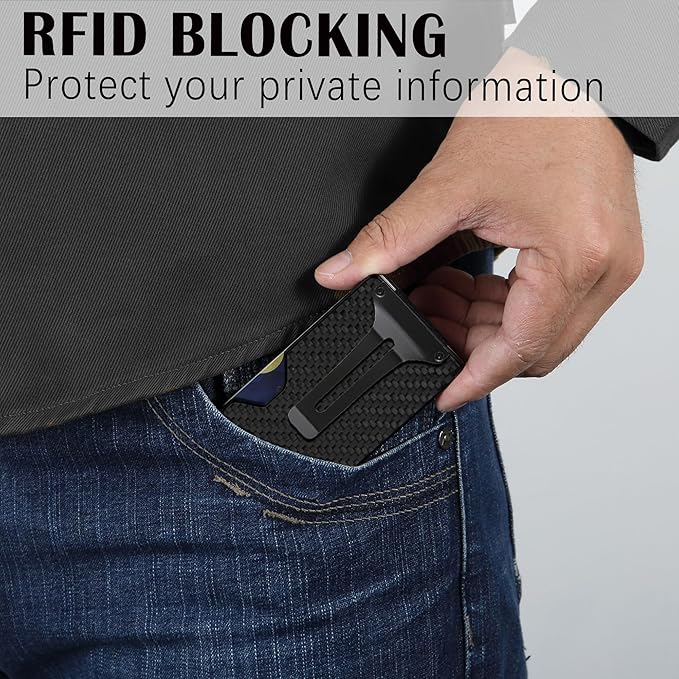 Carbon Fiber Slim Wallet for Men,RFID Blocking Minimalist Metal Wallet, Money Clip/Cash Holder, Front Pocket Aluminum Credit Card Holder, Ideal Gift for Men-Carbon Fiber