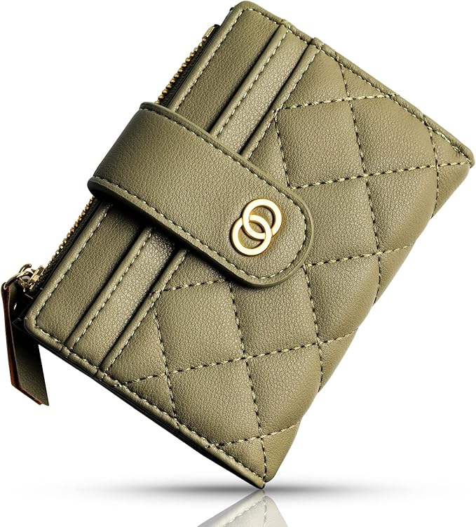 Avando Small Wallet For Women- Credit Card Holder Wallet For Women Girls- Zipper Small Bifold Wallet Mini Coin Purse With ID Window (Olive Green)