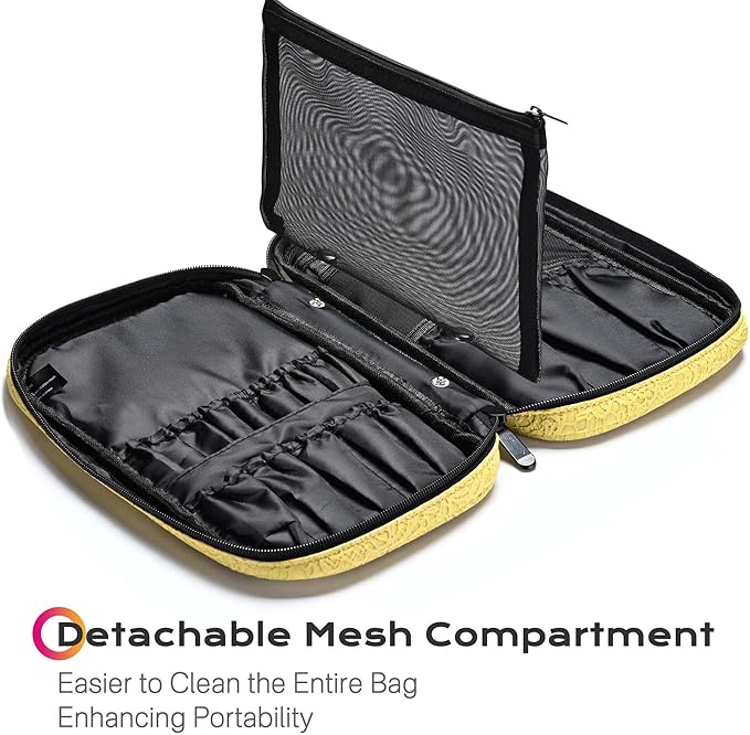 BYOOTIQUE Travel Makeup Brush Holder Bag Cosmetic Brush Organizer Rococo Yellow