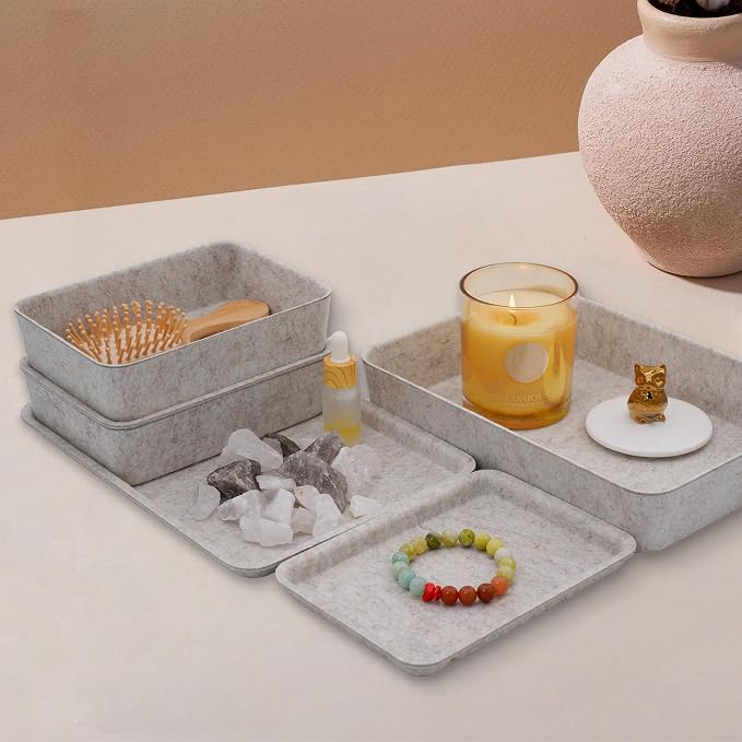 Welaxy Oatmeal Lidded Felt Drawer Organizers 3pc Office Makeup Storage Box