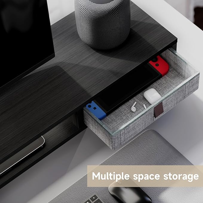 Fenge Monitor Stand, Dual Monitor Stand with 2 Drawers, Monitor Riser for 2 Monitors, Adjustable Height Computer Stand, Office Monitor Stands for Desk, Laptop, PC, TV, Printer