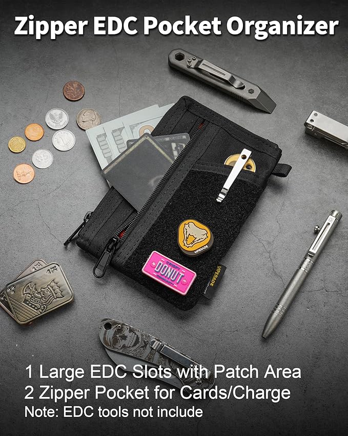 VIPERADE VE36 EDC Pouch Pocket Organizer, Slim EDC Pocket Organizer with Zipper, Tactical Pouch for Flashlight, Multitool, Pen, Notebook, Compact EDC Gear Pouch