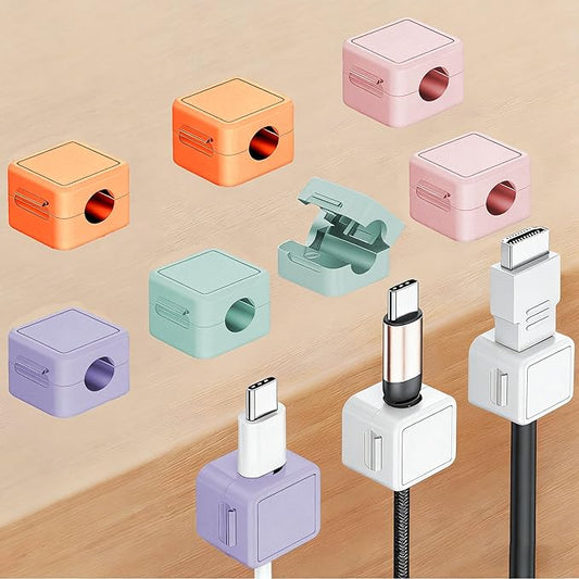 10 Pack Cord Organizer, Magnetic Cable Management, Cord Holder for Desk, Adhesive Cable Clips Wire Keeper for Nightstand, Home, Office, Desktop, Car, Wall (Multicolored)