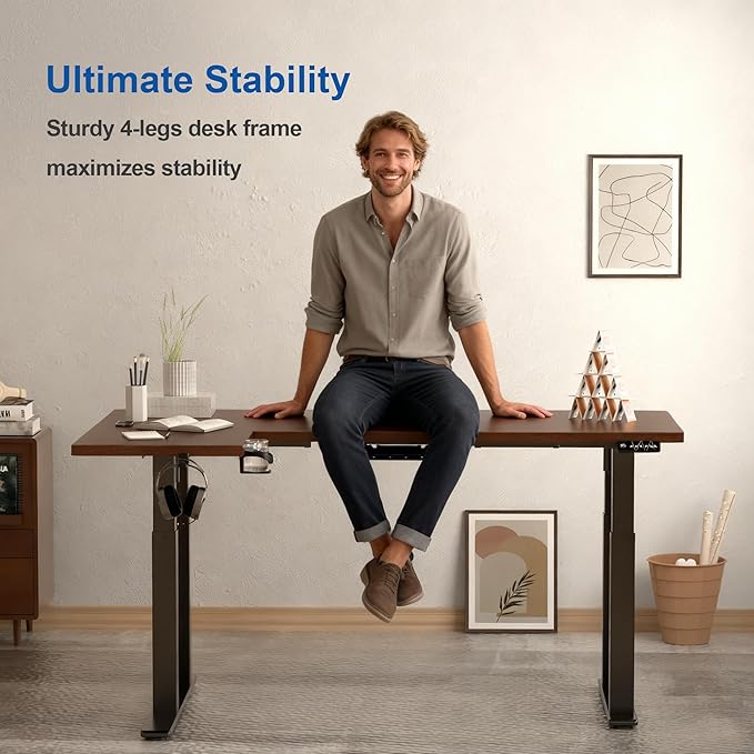 4-Leg L-Shape Standing Desk Frame Dual Motor, Electric Corner Legs Compatible Desktop Size 55??71?? 264 lbs Weight Capacity, Anti-collision Detection Stand Up Desk Frame Workstation, Black Frame Only