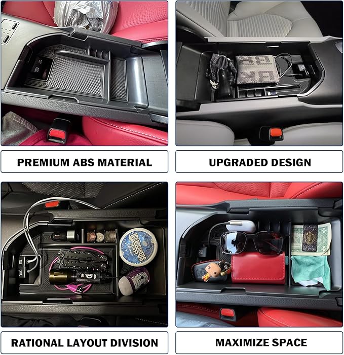 RUNROAD Center Console Organizer Compatible with Toyota Camry XLE XSE 2018-2024 and Camry LE SE 2020 2021 2022 2024 Accessories, Armrest Insert Tray Secondary Storage Box Fit 2 USB Ports, Black