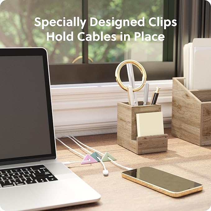 U Brands Tech Classics Silicone Pyramid Cable Clips 12 Pack, Assorted Colors Adhesive Cord Organizer, Cable Management Clips for Desk, Office, and Travel