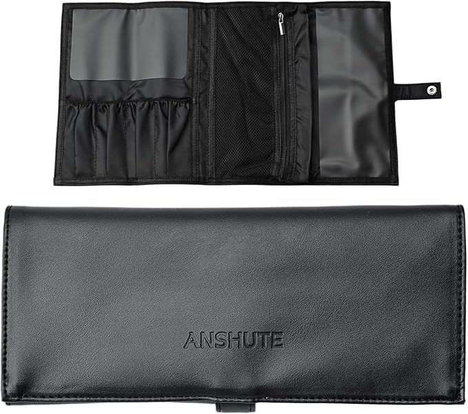 Travel-Ready Makeup Brush Organizer，Makeup brush holder travel Bag, Black - Multi - Zone PU Leather Cosmetic Case, roll up makeup bag organizer, Makeup Brush Case