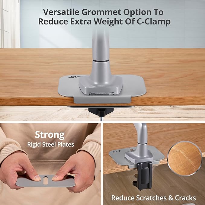 AVLT Adjustable Reinforcement Plate Bracket Mount for Fragile Tabletop - Supports Monitor Stand/Arm with C Clamp Or Grommet Installation - Gray