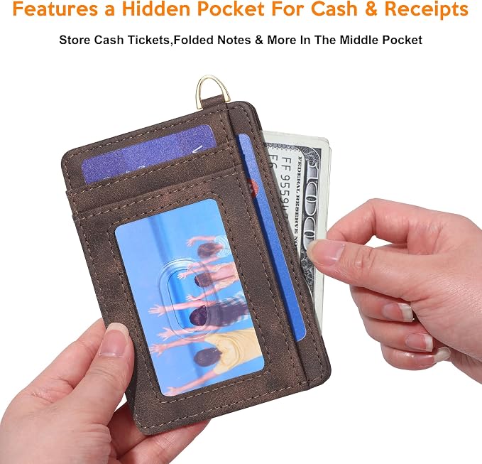 Badiya Credit Card Holder Slim Minimalist Wallet, Front Pocket Purse RFID Blocking Wallet Compact Card Case with ID Window for Women & Men