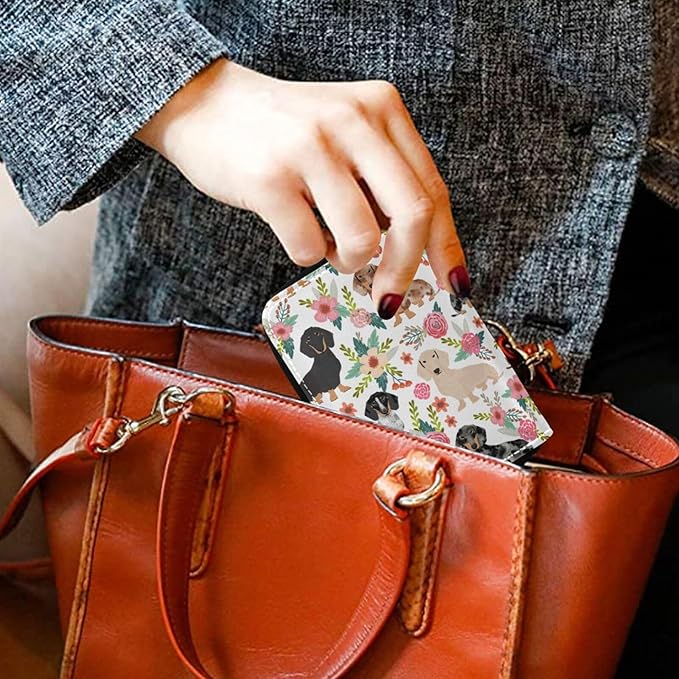 Dachshund Dog RFID Credit Card Holder Wallets Accordion for Women Leather Zipper Card Case Accordion Wallet for Ladies Girls