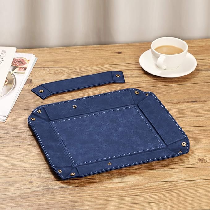 SITHON Valet Tray Desktop Storage Organizer, Removable 2 Compartments Catchall Tray Bedside Vanity Nightstand Caddy Holder Desk Storage Plate, Dark Blue