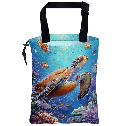 Car Trash Bag Sea Turtles Car Garbage Bag Waterproof Car Trash Can for Back Seat with Adjustable Straps and Drawstring, Foldable Car Trash Bin for Car Accessories Vehicle Travelling Camping