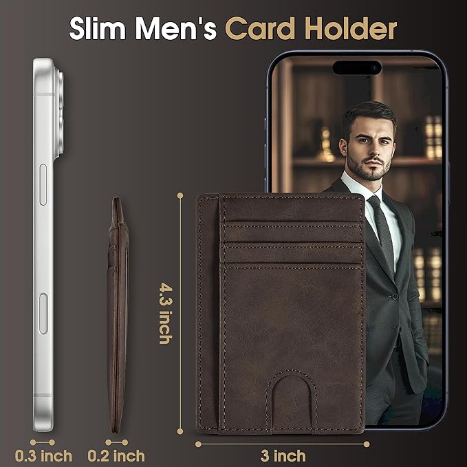Slim Minimalist Wallet for Men,Front Pocket Wallet RFID Blocking Small Thin Credit Card Holder,ID Card Case Gift for Men Coffee