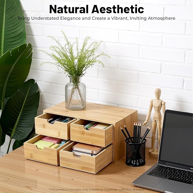 Desk Organizer 4 Drawers Tabletop Storage Organization Box, No Assembly Needed for Home Office Storage, 12.99 * 7.48 * 6.3in (2 above & 2 below)