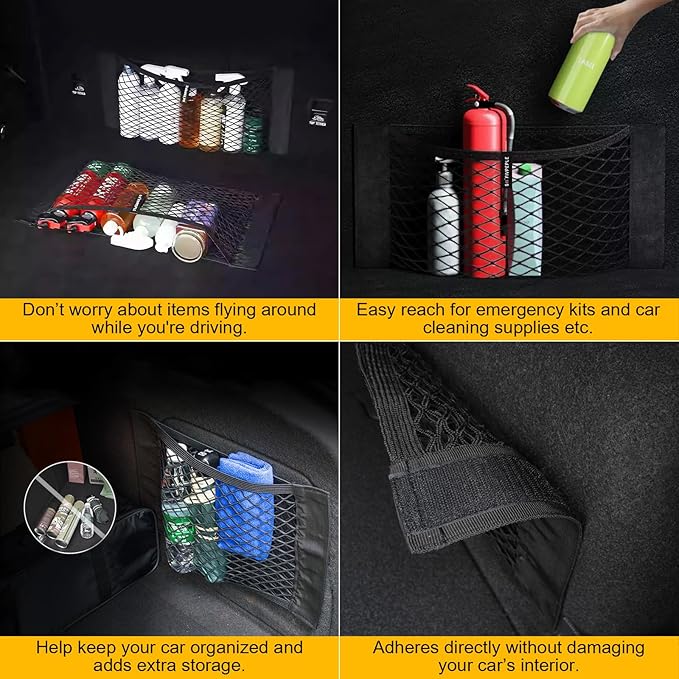PIFOOG 4Pcs Car Net Pocket Elastic Small Mesh Cargo Storage Nets Bag Organizer Wall Sticker Pouch Netting Universal for Vehicle SUV Trunk Seat RV Camper