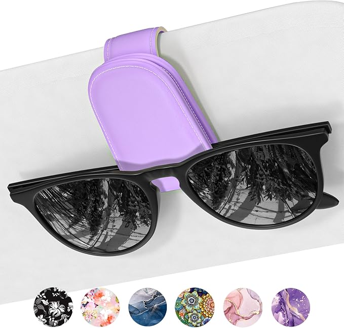 Sunglasses Holder for Car Visor, Magnetic Leather Car Sunglass Holder, Car Sun Visor Glasses Hanger Clip, Car Interior Accessories for Women Men, Fits All Size Eyeglasses