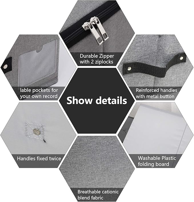 AMJ Large Sturdy Underbed Storage Box with Zip Lid, Rigid Sturdy Plastic Board inside, Handles on all sides, Dark Gray