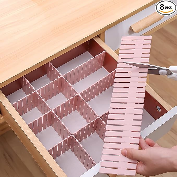 8 Pack Drawer Dividers, 4 Inch High Adjustable Plastic Grid Separators, DIY Cut-to-Fit Drawer Organizer for Socks, Underwear, Makeup, Kitchen, Office & Bedroom, White