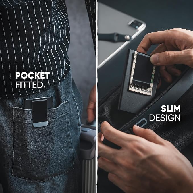 VULKIT Minimalist Wallet with Money Clip RFID Protection Pop Up Card Holder Slim Wallet Credit Card Holder Metal Wallet, Matte Black