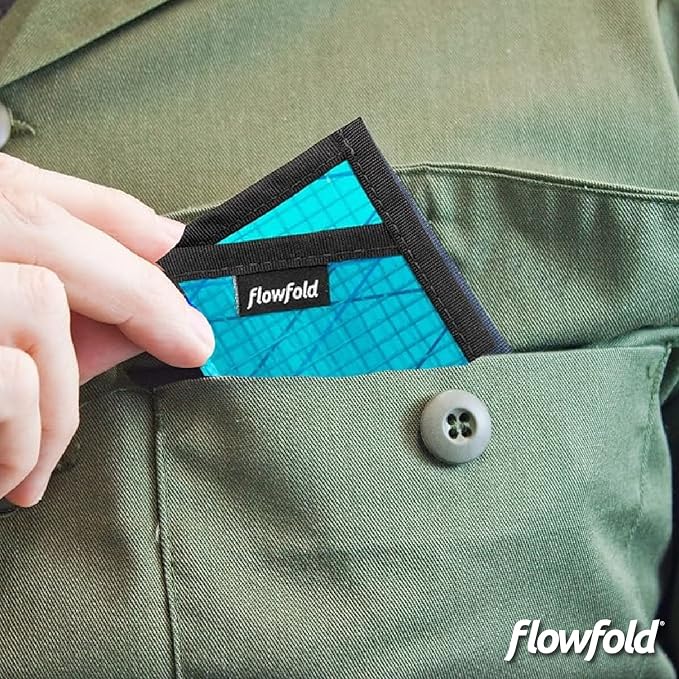 Flowfold Recycled Sailcloth Minimalist Card Holder Wallet | Slim and Durable with Cash pocket and Credit Card Slot | Minimalist Wallet Made in USA Holds 6-8 Cards