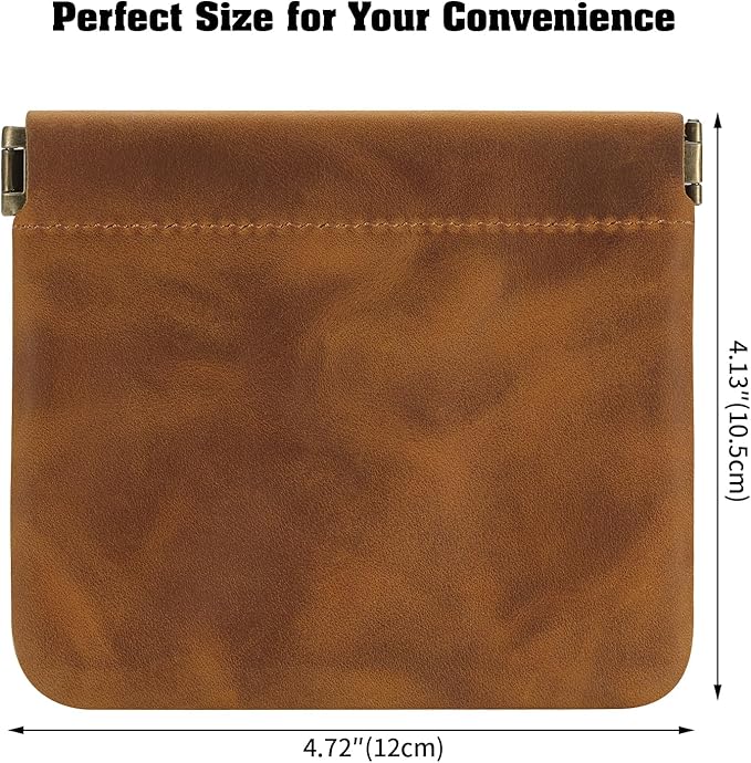 Jack&Chris Mini Coin Purse, Genuine Leather Small Coin Wallet, Leather Squeeze Coin Purse Pouch Change Holder For Men & Women, JC309