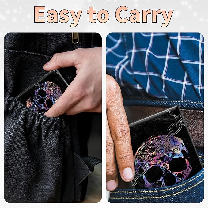 Slim Credit Card Holder, Shackle Skull RFID Blocking Metal Wallet for Men & Women, Aluminum Minimalist Hard Case Pocket-Sized Business Cards Organizer (Fits Up to 10 Cards)