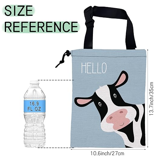 Cute Cow Car Garbage Bag,Waterproof Small Car Trash Bag Hanging Back of Seat,Drawstring Hanging Car Trash Bag with Adjustable Buckle for Car Accessories