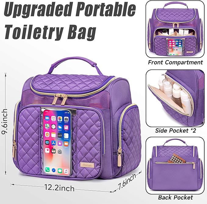 Tealari Large Toiletry Bag for Women Men,Bathroom Bag,Water Resistant Shower Bag,Makeup Bag,Portable Shower Caddy for College Dorm,Hanging Travel Toiletry Bag with Transparent Waterproof Phone Pocket