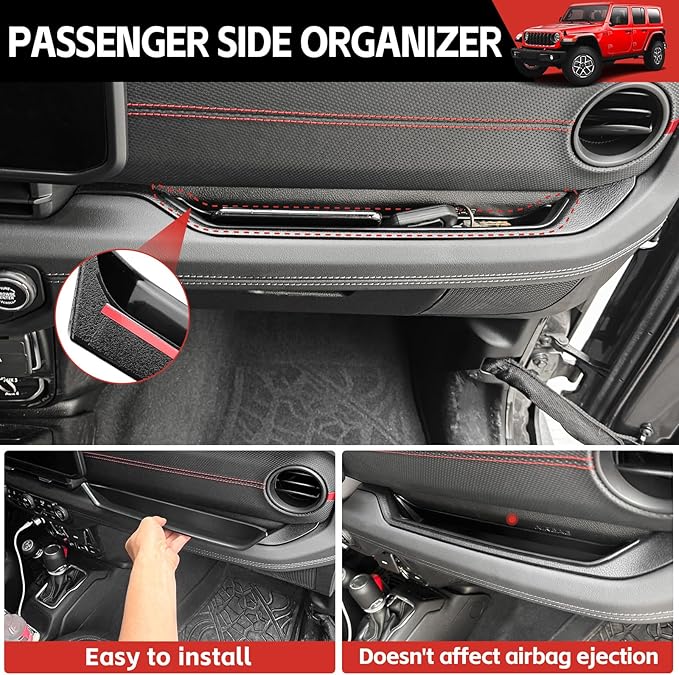 Center Console Organizer for 2024 2025 Jeep Wrangler JL JLU 4XE/Gladiator JT Gear Shift Console Side Tray GrabTray Passenger Hanging Armrest Storage Box for Wrangler&Gladiator(24+ 4-piece)