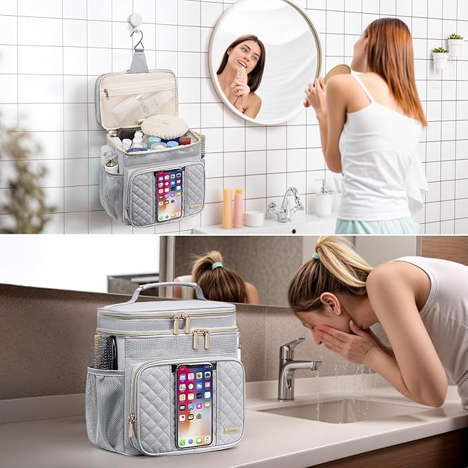 Tealari Large Toiletry Bag for Women Men,Bathroom Bag,Water Resistant Shower Bag,Makeup Bag,Portable Shower Caddy for College Dorm,Hanging Travel Toiletry Bag with Transparent Waterproof Phone Pocket