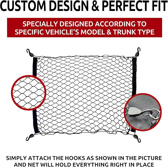 Floor Style Automotive Elastic Trunk Mesh Cargo Net for Toyota Prius 2023-2025 - Premium Trunk Organizer and Storage - Luggage Net for Sedan - Best Car Organizer for Toyota Prius (XW60)