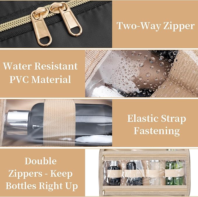 Travel Toiletry Bag for Women & Men Water Resistant Makeup Bag with Hanging Hook Portable Travel Organizer for Travel Accessories, Travel-Sized Shampoo, Toiletries (Large-Black)