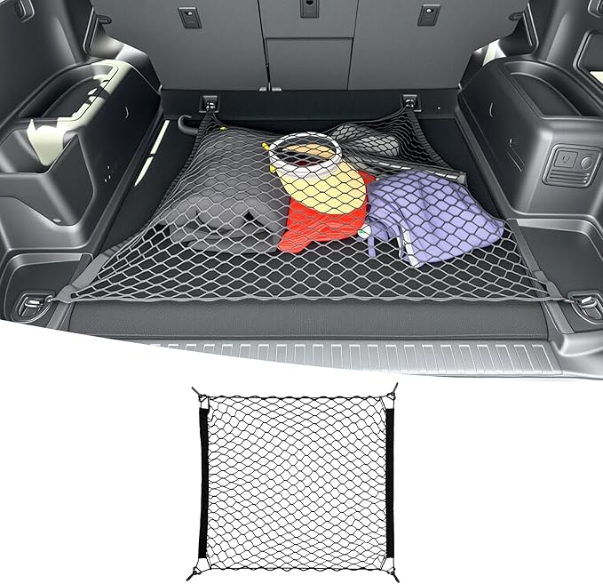 Trunk Cargo Net Fits for 2010-2024 Toyota 4Runner Trunk Organizer Floor Flat String Bag Cargo Storage Pocket Compatible with 4Runner 5-Seat 2nd Row Accessories Elastic Stretchable Net