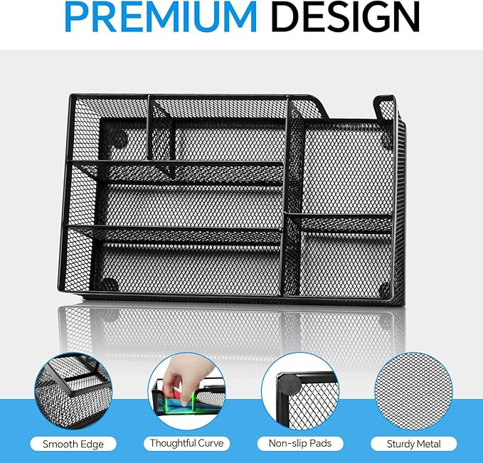 Desk Drawer Organizer, Office Drawer Divider Organizer Tray with 6 Compartments, Metal Mesh Desktop Organization and Accessories for Stationery Makeup Kitchen Toolroom School ＆ Office