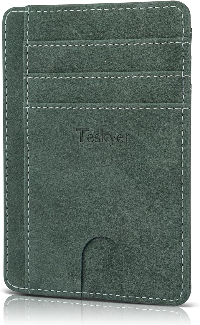 Teskyer Slim Wallet for Men, Minimalist Front Pocket RFID Blocking Leather Wallet Credit Card Holder for Men & Women