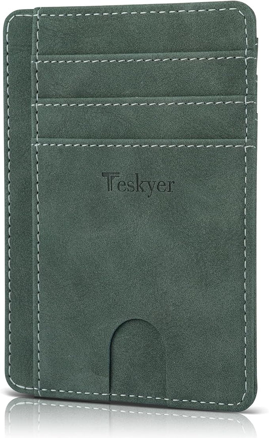 Teskyer Slim Wallet for Men, Minimalist Front Pocket RFID Blocking Leather Wallet Credit Card Holder for Men & Women
