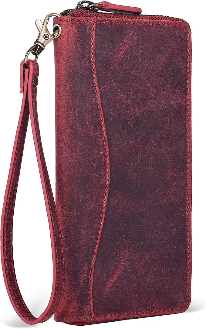 Oak Leathers Red Vintage Leather Wallet for Women - RFID Womens Wallet Clutch with 8 Credit Card Holder, Coin Pocket, Gift for Women’s