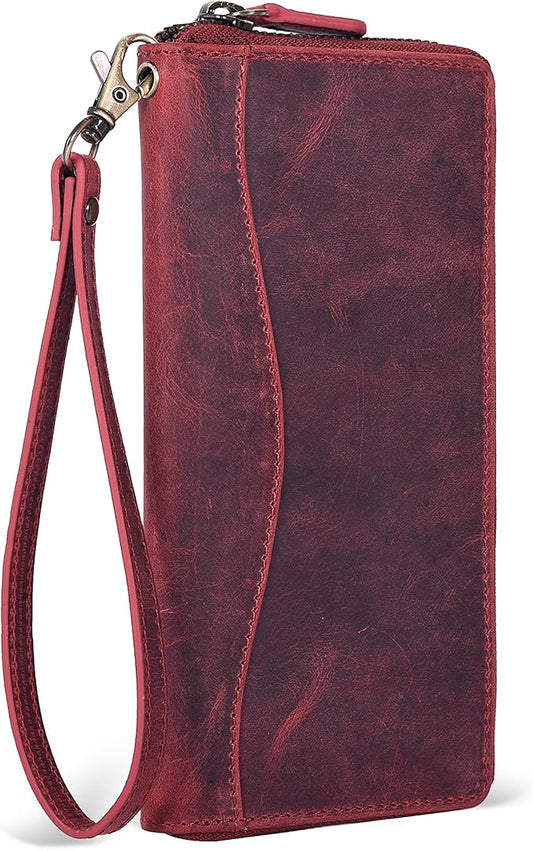 Oak Leathers Red Vintage Leather Wallet for Women - RFID Womens Wallet Clutch with 8 Credit Card Holder, Coin Pocket, Gift for Women’s