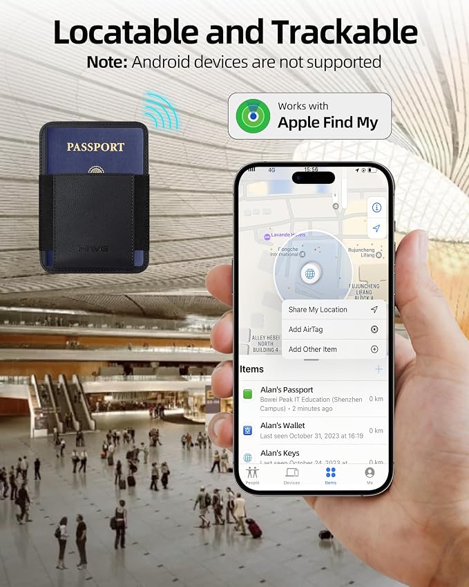 Passport Holder with Find My, RFID Leather Minimalist for Travel, Fit 4 Cards & 2 Passport
