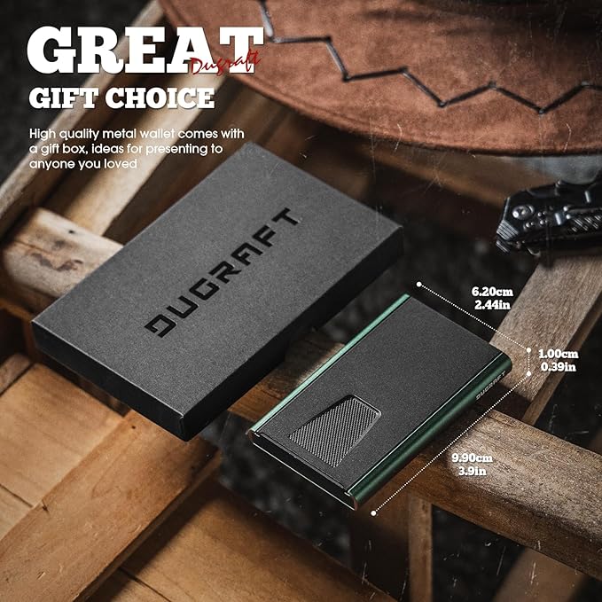 DUGRAFT Card Wallet for Men, Minimalist Credit Card Holder, Small Thin Mens Slim Wallet RFID, Metal Pop Up RFID Blocking Compact Wallet for Men