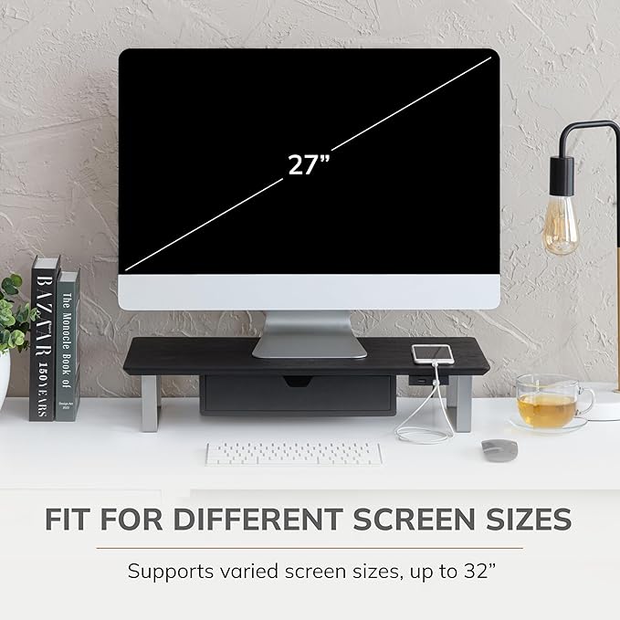Anji Mountain Monitor Stand - Desktop Organizer & Laptop Riser, Ergonomic Monitor Riser, Space-Saving Monitor Stand for Desk, Durable Construction, Easy Assembly, Ideal for Home & Office,Black