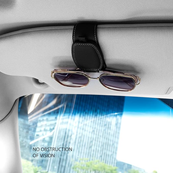 2 Pack Magnetic Leather Sunglasses Holder for Car，Car Visor Accessories and Ticket Card Clip，Fit Different Size Eyeglasses (Black)