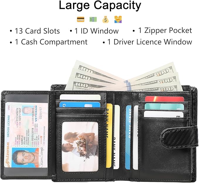 SENDEFN Men's Wallet Genuine Leather Bifold RFID Blocking Wallets for Men Credit Card Holder with Coin Pocket