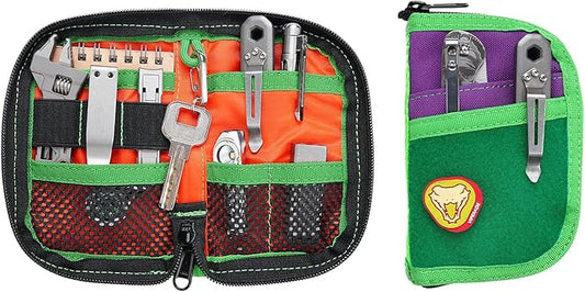VIPERADE VE10 EDC Pouch Small Pocket Tool Pouch with 10 Compartments, Men's Pocket Organizer for Multitools, EDC Organizer with Patches Area for DIY (Green+Purple)