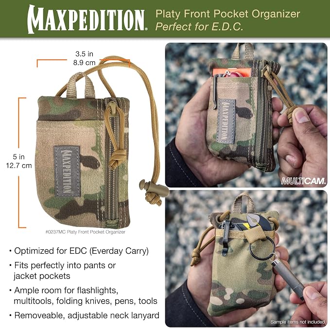 MAXPEDITION Platy Pocket Organizer, Durable EDC Tool Pouch for Men, Neck Wallet with Paracord Lanyard, Holds Flashlight, Multitool, Pen, Notebook