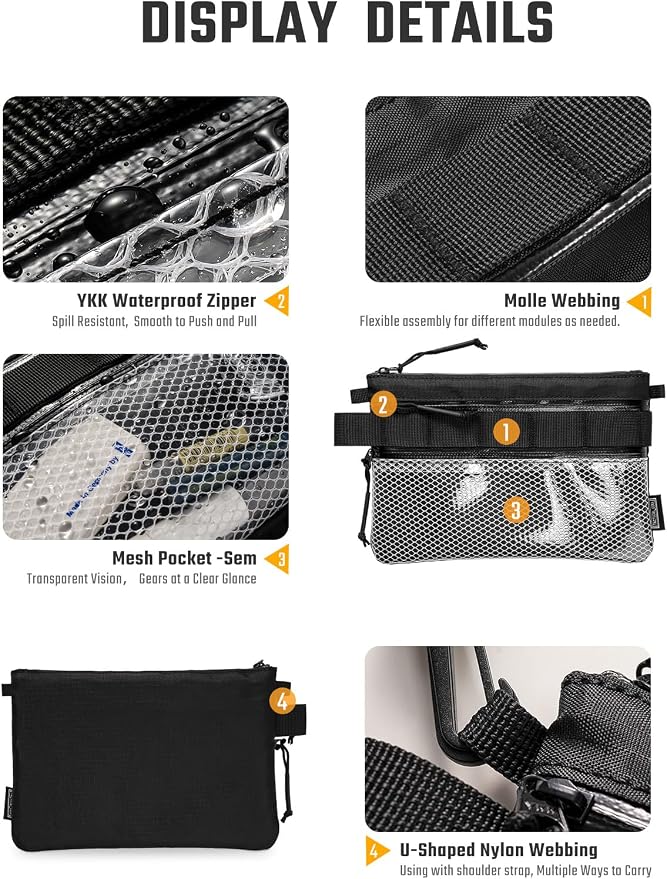 TACTICAL_GEEK EDC Modular Carry Pouch, Waterproof Nylon Organization, Multifunctional Utility Carry Pouch, Semi-Transparent Mesh Pouch for Storing Tools, Daily Necessities